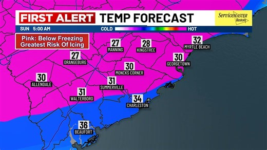 FUTURE TRACKER: The likelihood of widespread freezing rain this weekend has trended a touch lower across the Lowcountry, especially for our coastal areas! Both of our global forecast models (GFS and ECMWF) keep the focus of sub-freezing temperatures confined to areas north/west of the Charleston Tri-County, where ice accretion is more likely to occur through Sunday. Be sure to download the Live 5 Weather app for the latest updates! | Bill Walsh - Live 5 News
