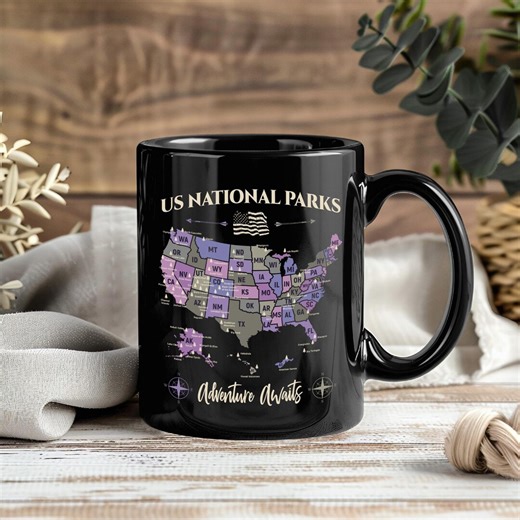 US National Parks Map Mug, Hiking Adventure Coffee Cup, Camper Travel Gift, Outdoor Explorer Present, Yellowstone Yosemite Lover - Etsy UK