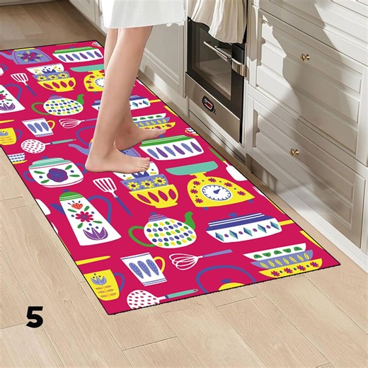 Mediterranean Kitchen Rug: Pink Runner, Non-slip, Machine Washable - Etsy
