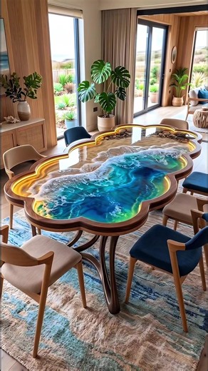 Lava Ocean Glow Table epoxy resin pour — stunning color combo reveal