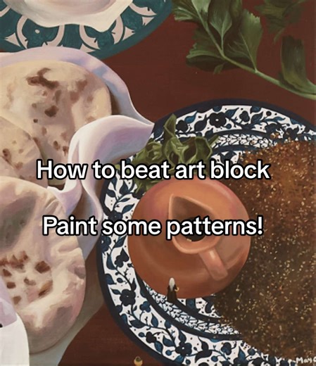 How do you beat art block as a painter? Painting patterns is almost mindless once you decide what pattern to follow and I feel it helps my brain relax and not worry about not knowing what to do next. #artblock #paintinghacks #paintingtips #acrylicpainter #artblockstinks