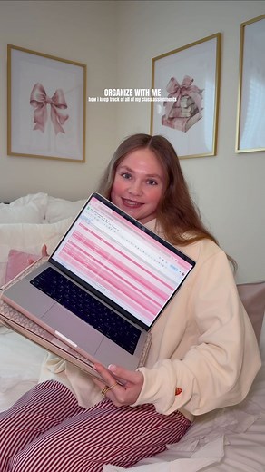 Kaitlyn Johnson on Instagram: "just made my homework spreadsheet for the semester so i thought i would show you how i stay so organized!🎀🩷 #excel #sheets #organization #college #student #hack #relatable #inspiration #advice #tutorial #explore #explorepage #spreadsheet"