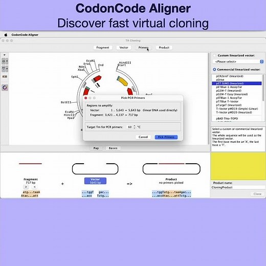 Fast Virtual Cloning with CodonCode Aligner