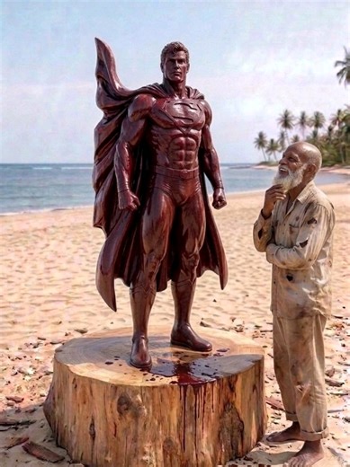 Handmade Superman Wooden Sculpture