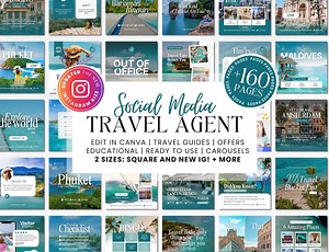 Travel Agent Social Media Template Bundle, Travel Agent Social Media, Travel Blogger Content, Travel Agency Marketing, Instagram Post, Canva - Etsy