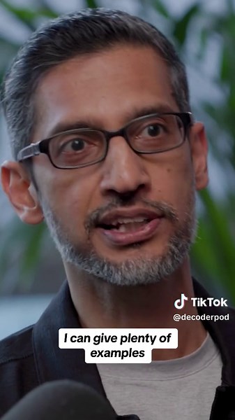 Google CEO Sundar Pichai looks at an AI Overview on Nilay’s phone and responds to concerns that it may steal traffic from websites: “The summary we are providing clearly adds value.” #ai #search #google #web #searchengine #gemini #websites