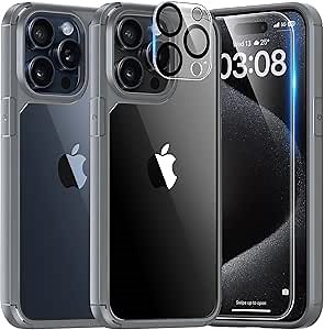 Amazon.com: TAURI for iPhone 15 Pro Case Titanium, [Not-Yellowing] with Screen Protector, [Military Grade Drop Protection] Shockproof Slim Phone Case for iPhone 15 Pro : Cell Phones & Accessories