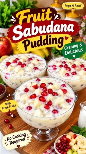 Sabudana Pudding with Fresh Fruits 🍎🍌 #recipe #cooking #sabudana #fruitpudding #viral #upvasrecipe
