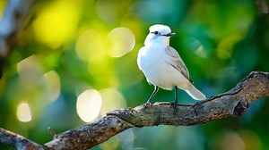 A small white bird sitting on a tree branch