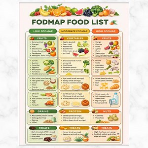 Tableau des aliments faibles en Fodmap pour le SCI, liste de courses sans gluten au format PDF, guide de régime Fodmap imprimable, feuille de préparation de repas compatible avec le SCI, téléchargement numérique - Etsy France