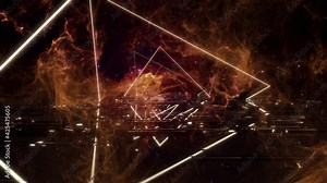 Neon Light Abstract with Nebula Background loop. 3D rendering. Futuristic VJ motion graphics, EDM club concert and high tech background. Projection mapping concept.