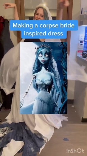 Cutting up this skirt was so much fun! Making a corpse bride inspired dress 💙👻 #corpsebride #sewing #disney #halloween #costume #fashion | matii.gonzalez23