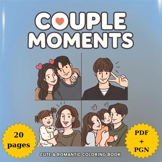 Couple Moments | Cute & Romantic Coloring Book (20 Pages) | - Etsy