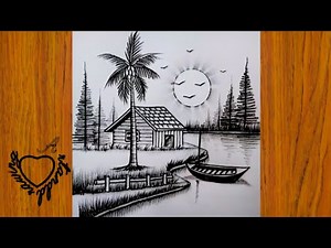 Beautiful River Landscape Drawing | Easy Pencil Sketch Scenery Step by Step