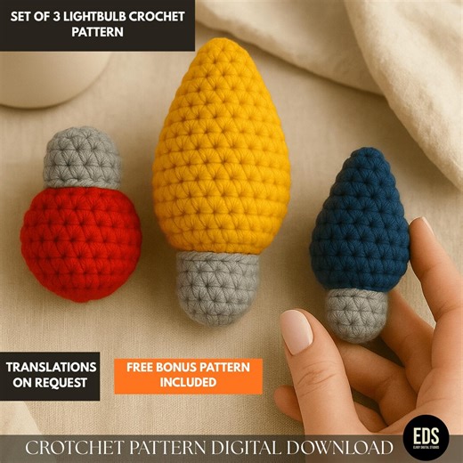 Light Bulb Crochet Pattern PDF With Bonus Rose Pattern Holiday Garland DIY Ornament Pattern Beginner Friendly Crochet Pattern - Etsy