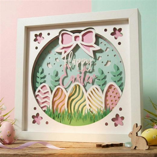Layered Easter Shadow Box SVG, Happy Easter Spring Decor, 3D Paper Art Cut File, DIY Floral Egg & Ribbon Craft - Etsy