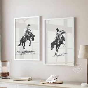 Western Cowboy Sketch Set | Vintage Wall Art, Mid Century Decor, Cowboy Painting, Antique Artwork, Printable Digital Download - Etsy