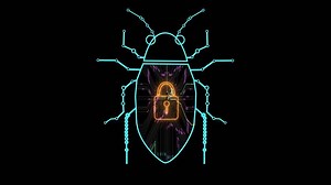 Download Cybersecurity Concept with Digital Insect and Lock Illustration for free