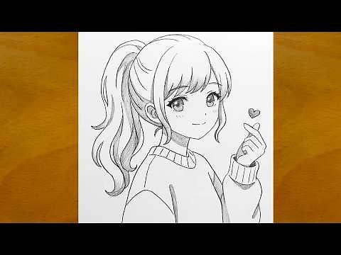Drawing an aesthetic anime girl finger heart | Pure pencil sketch graphite art process
