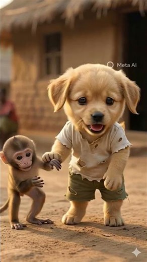 baby dog and baby monkey 🐵