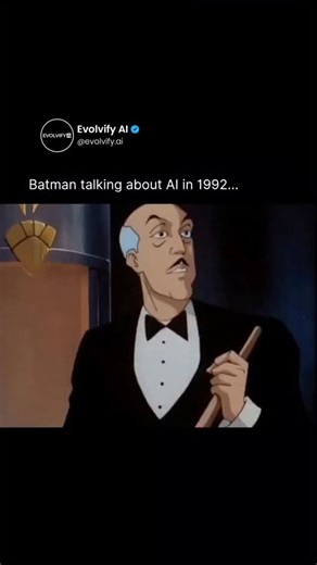 Evolvify AI on Instagram: "This classic clip from Batman: The Animated Series (1992) shows just how ahead of its time the show truly was. Long before AI became a daily topic of conversation, Bruce Wayne was already defining it as the "missing link" between computer processing and human intuition. It’s fascinating to hear Batman describe "machines that think" with their own will, capable of processing data millions of times faster than humans while still making creative leaps. For a show produced