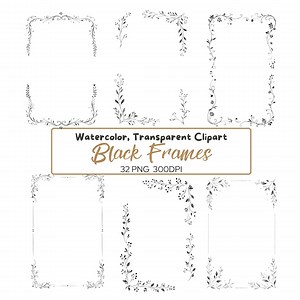 32 PNG BLACK Vector Frame, Frame Clipart, Transparent Clip Art, Commercial Use, Black Line Art Frame, Floral Frames, Minimalist Frames PNG - Etsy