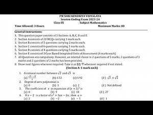 CLASS-9 MATHS / Annual Exam 2024 Sample Question Paper / KV CBSE / Kendriya Vidyalaya Term-2
