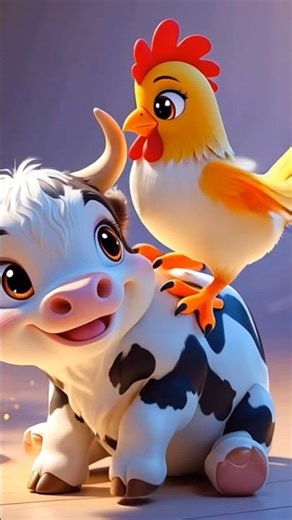 cartoon calf playing with chicken #cartoon #kidsshorts #animation