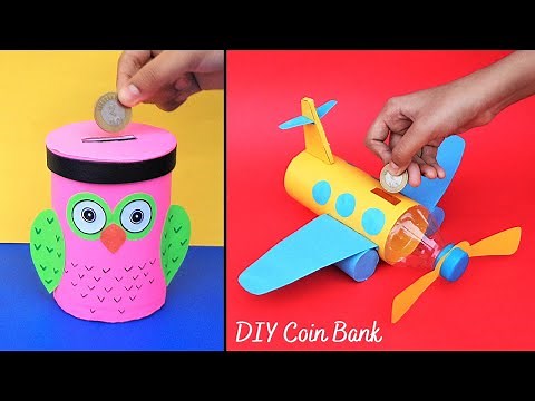 How to make Cute Coin Bank with Cardboard & Plastic Bottle/Best out of waste/DIY 2 Money Storage Box