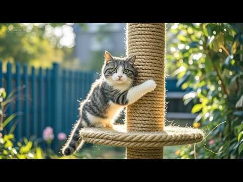 DIY GARDEN CAT SCRATCH HEAVEN! Floor-to-Roof cat scratch Pole