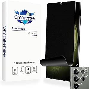 Galaxy S23 Ultra Screen Protector Matte Privacy Soft Film [2 Pack] and Tempered Glass Camera Lens Protector [1 Pack], [Support Fingerprint Unlock] Matte Finish Surface Anti Glare 2 Way Anti