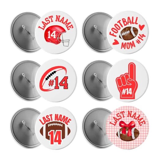 Custom Red Football Buttons | Personalized Name & Number | Fan Spirit Badges - Etsy