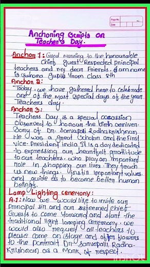 Anchoring scripts on teachers day in English/ anchoring speech on teachers day for kids