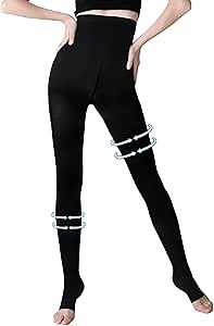 KEKING Medical Compression Pantyhose for Women & Men, Comfort 15-20 mmHg Graduated Compression Support Stockings, Open Toe Compression Tights for Varicose Veins, Edema, Flight, Black S