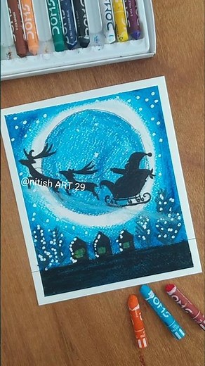 Easy Christmas Drawing 🎅✨ | Santa Claus Night Sky with Oil Pastels