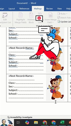Still creating labels one by one in MS Word? That’s slow. Let’s do it the smart way in 3 easy steps 😎 This short shows how to create multiple labels at once using Mail Merge in MS Word. Perfect for teachers, schools, and office work. Steps shown in this Short: Step 1 Mailings → Start Mail Merge → Labels Select Label Vendor → Choose any number → OK Step 2 Ctrl A → Apply All Borders Type text (Name, Class, Section etc.) Insert → Picture → Behind Text → Set picture Step 3 Mailings → Update Labels 