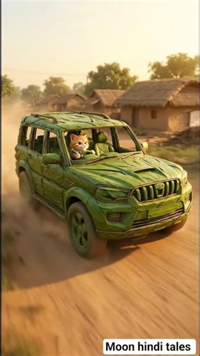 cat made scorpio of green leaves 🌿🚙#ai #shorts #fadas