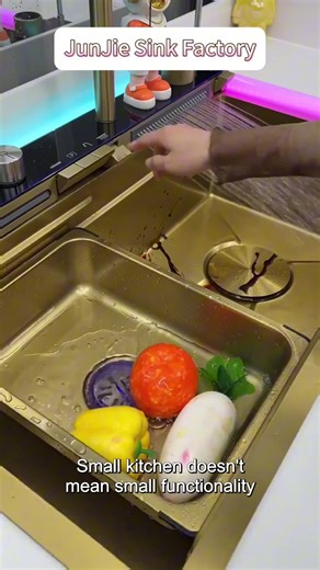 Small kitchen doesn't mean small functionality. Our space-efficient designs feature deep sink and integrated accessories. Perfect for urban lofts, RVs or cozy cafes. #KITCHENSINK #kitchen #sink #Stainlesssteelsink #KitchenDesign #HomeDecor #HomeImprovement #KitchenTools #Stainless #Waterfallflume #KitchenStyle #InteriorDesign #KitchenTips #KitchenAccessories