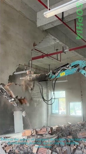 Satisfying Mini Excavator Wall Demolition for Indoor Renovation Projects