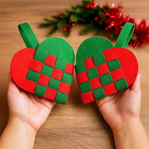 Christmas Heart Ornament Pattern, DIY Woven Felt Scandinavian Basket Xmas Tree Decoration Template - Etsy