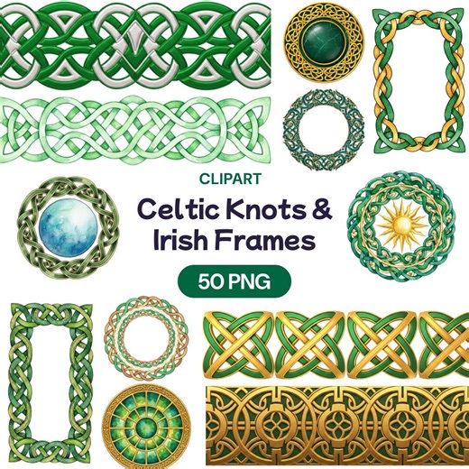 Celtic Knots Borders Clipart, 50 Green Gold Irish Wreaths PNG, St. Patrick's Day Frame Graphics, Traditional Knotwork Pattern Illustration - Etsy