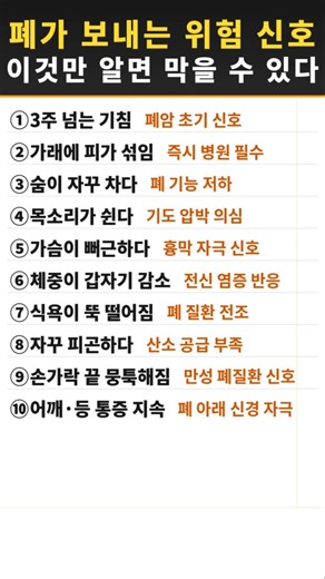 폐가 보내는 위험신호 이것만 알면 막을 수 있다 #폐건강 #폐암초기증상 #기침원인 #시니어건강정보 #중년건강새 창으로 메일 보기