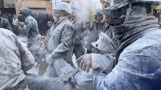 'Els Farinats,' a street battle festival with flour, eggs and firecrackers, takes place in Spain