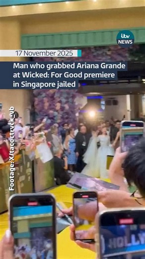 Australian Johnson Wen has been found guilty of being a public nuisance after grabbing Ariana Grande at a premiere in Singapore. The 26-year-old has been jailed for nine days and told the Judge he ‘won’t do it again’. #itvnews #arianagrande #wicked | ITV News