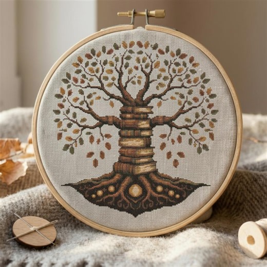Book Tree Cross Stitch Pattern, Nature Inspired Embroidery (PDF Pattern) - Etsy