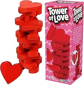 Funwares Wooden Blocks Stacking Game, Tumbling Tower and Balance Game, Family & Party Fun, Game for Kids and Adults, Ages 6+,The Enchanting Heart-Shaped Wood Blocks Stacking Game