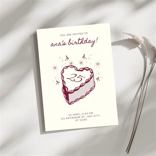 Red and White Minimalist Birthday Virtual Invitation, Editable Template - Etsy