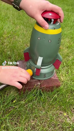Fallout mini nuke sprinker (found the rocket sprinkler and painted it to look like a mini nuke form Fallout) #fallout #fallouttok #mrsfallout #bethesda #fallout76