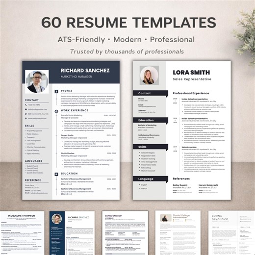 60 Ats-friendly Resume Templates for Canva | Modern Professional CV Designs (instant Download) - Etsy