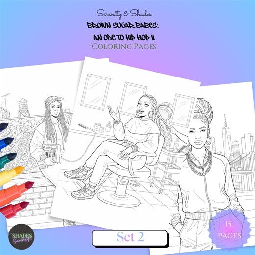 Brown Sugar Babes II Coloring Pages | Hip Hop Classic Fashion | Printable Line Art | Digital Download - Etsy UK